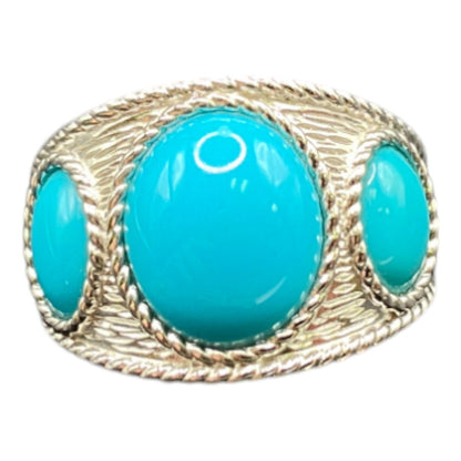 Sleeping Beauty Turquoise Ring EA 925 Sterling Silver Round Cocktail Size 8.25