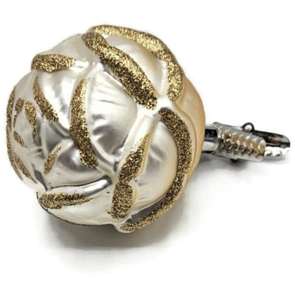 Clip On Rose Pearl Ivory Floral Old World Christmas Glass Ornament Inge Glas