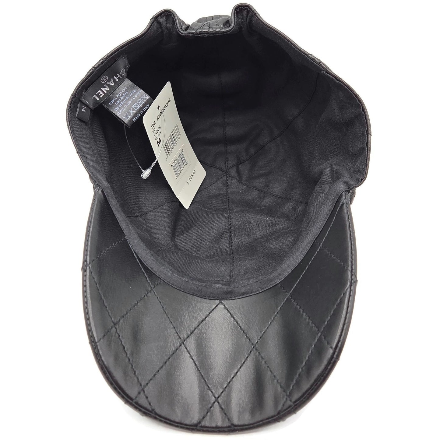 Chanel CC Logo Quilted Lambskin Leather Baseball Cap Hat Black Medium 15B Rare