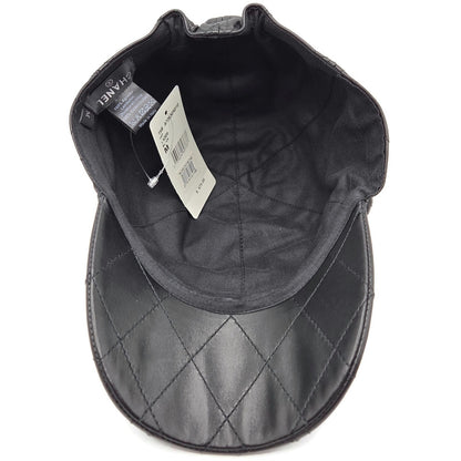 Chanel CC Logo Quilted Lambskin Leather Baseball Cap Hat Black Medium 15B Rare