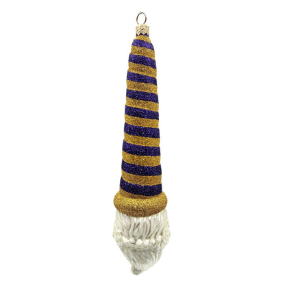Patricia Breen Sucre Santa Claus Purple Gold Striped Christmas Ornament Glitter