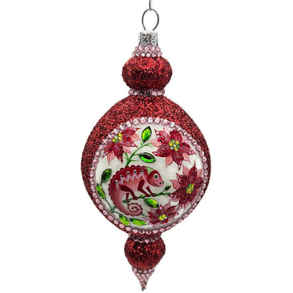 Patricia Breen Le Fleuron Poinsettia Chameleon Red Glittered Christmas Ornament