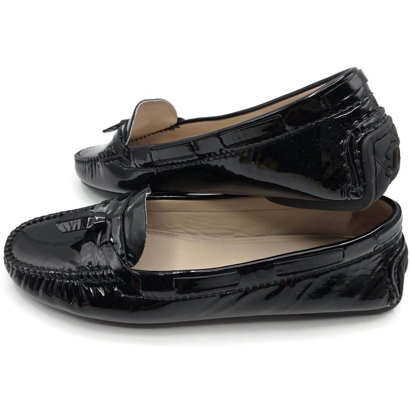 Chanel Black Patent Leather Moccasins Loafers Womens EU 40 / US 10B + Dust Bags