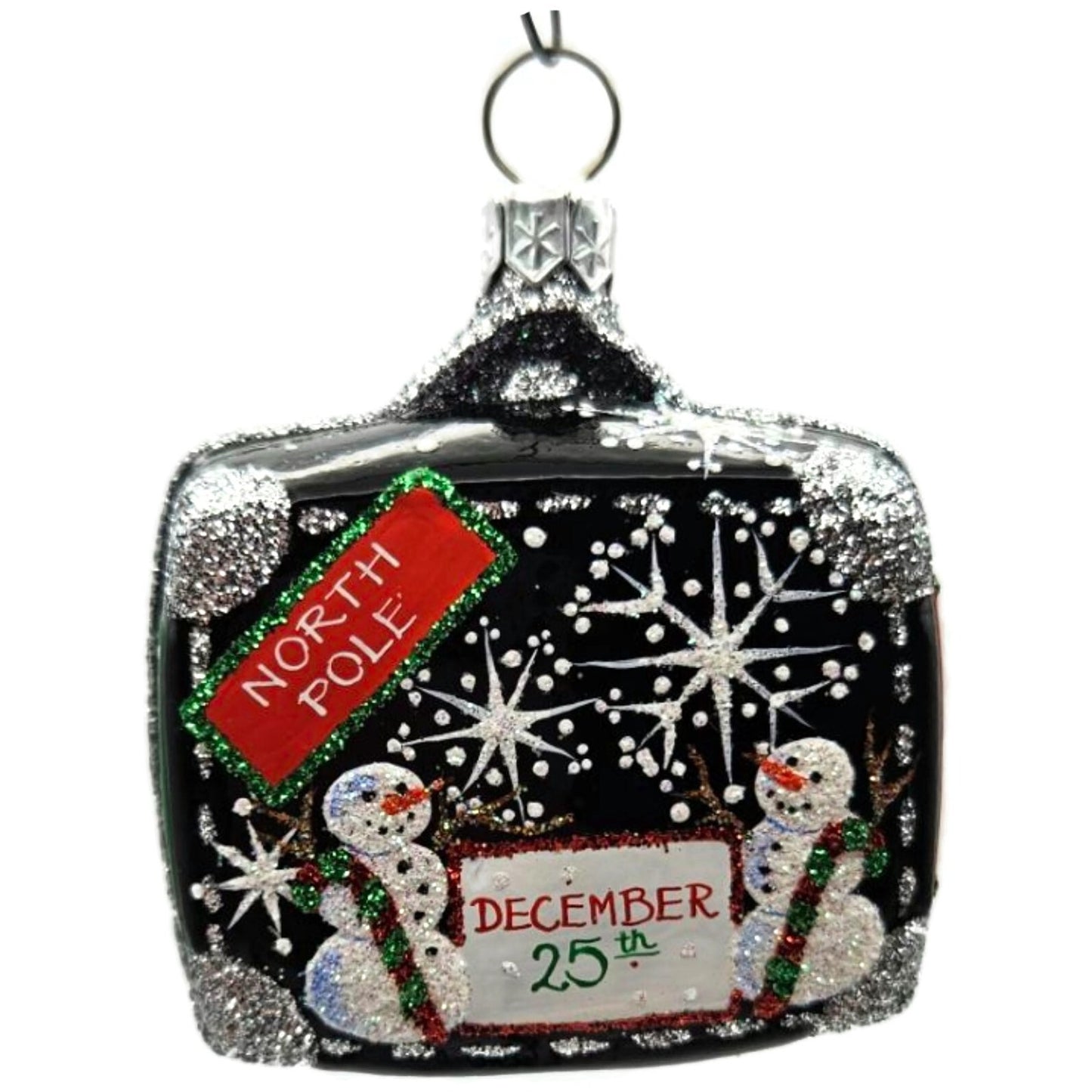 Patricia Breen Miniature Valise North Pole Black Snowman Christmas Tree Ornament
