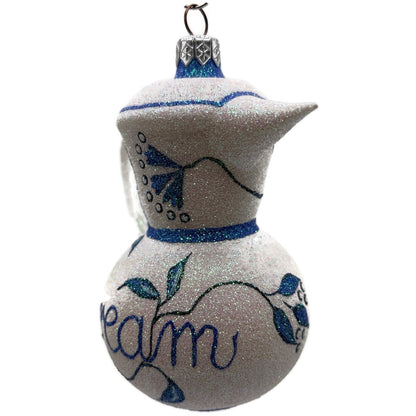 Patricia Breen Sweet Cream Glittered Blue Flowers Pearl White Spring Ornament