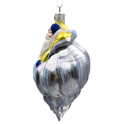 Patricia Breen Coastal Santa Claus Blue Yellow Sea Shell Nautical Tree Ornament