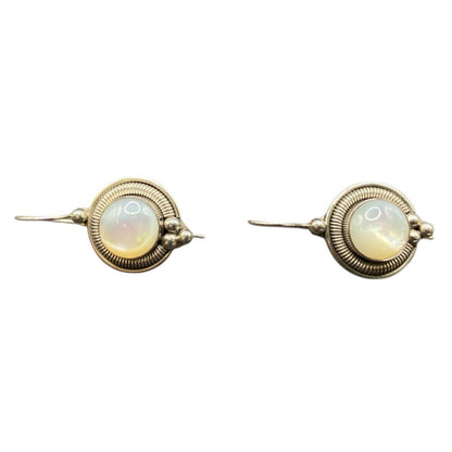 Mother Of Pearl Scroll Hook Drop Earrings Oval Gemstone 925 Sterling Silver BA