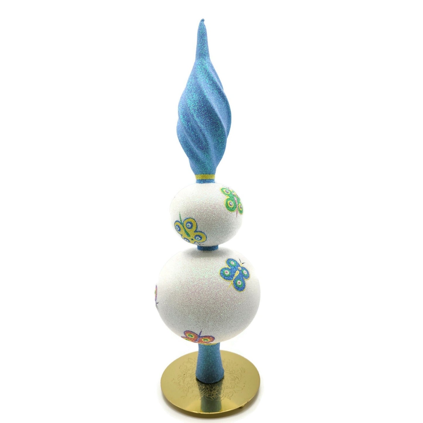 Patricia Breen Butterfly Finial 2-Ball Blue Yellow Christmas Finial Tree Topper