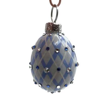 Patricia Breen Miniature Egg Argyle Blue Crystals Easter Christmas Tree Ornament