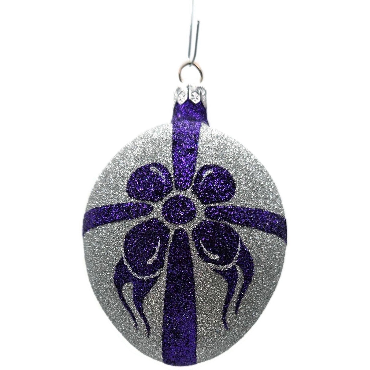 Patricia Breen Eggs Silver Purple Bow Glittered Easter Christmas Ornament 9873