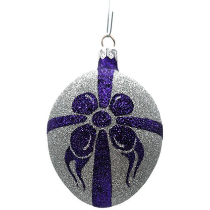 Patricia Breen Eggs Silver Purple Bow Glittered Easter Christmas Ornament 9873