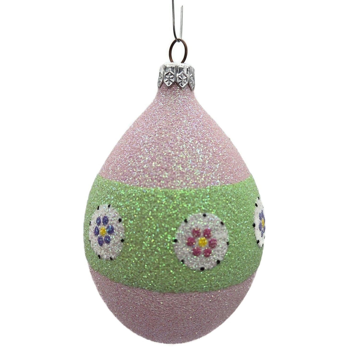 Patricia Breen Easter Egg Green Thick Stripe Floral Easter Christmas Ornament