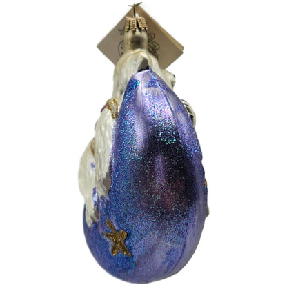 Larry Fraga Moonstruck Polar Bear Moon Stars Glass Christmas Tree Decor Ornament