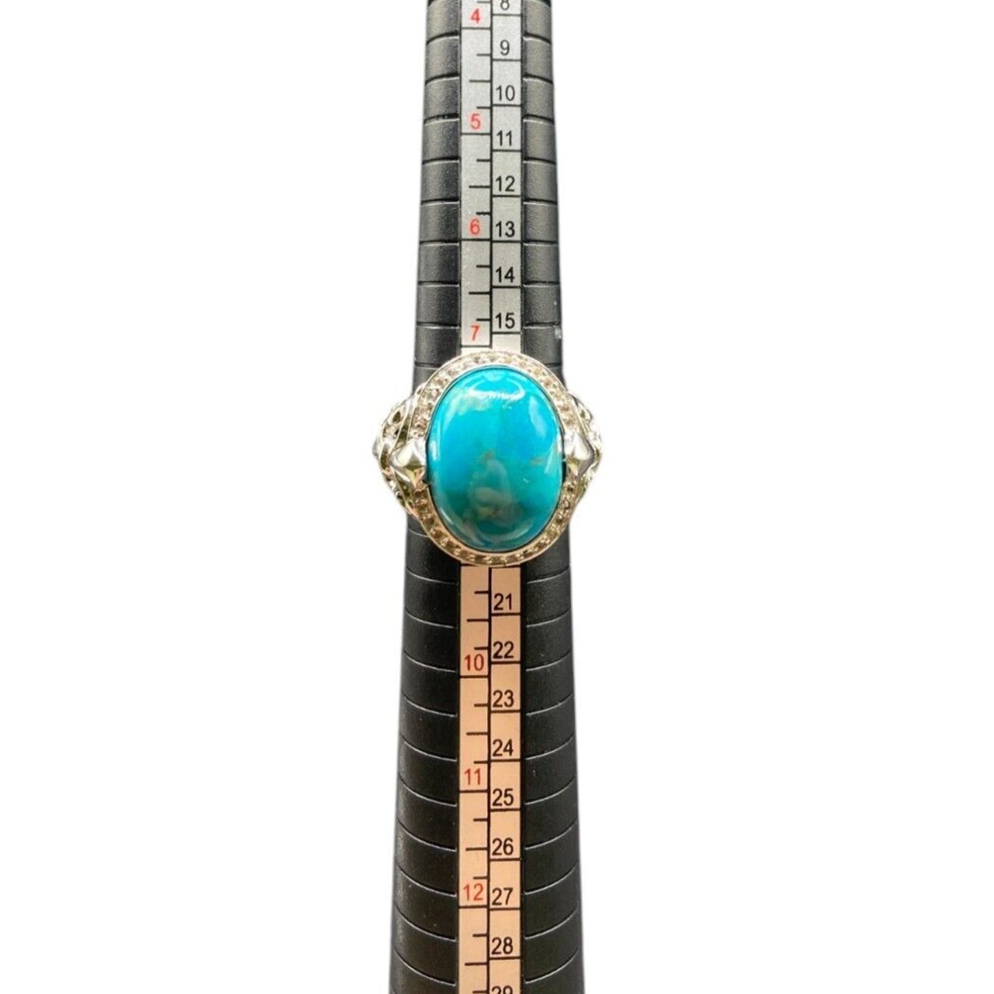 JS 925 Sterling Silver Ring Oval Cabochon Turquoise Gemstone Cocktail Size 8