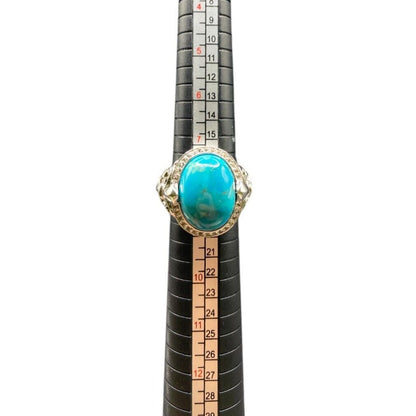 JS 925 Sterling Silver Ring Oval Cabochon Turquoise Gemstone Cocktail Size 8