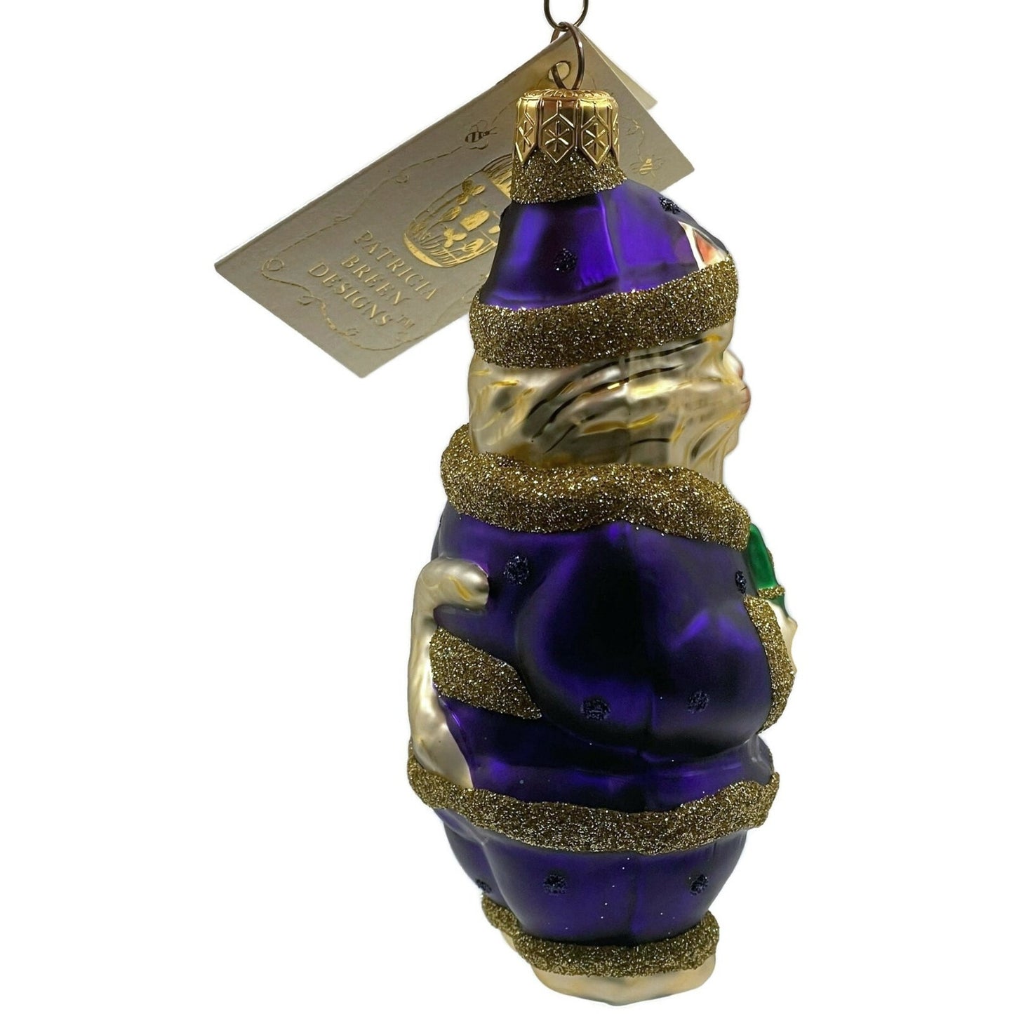Patricia Breen Santa Paws Purple Gold Polka Dots Gift Christmas Ornament 9536
