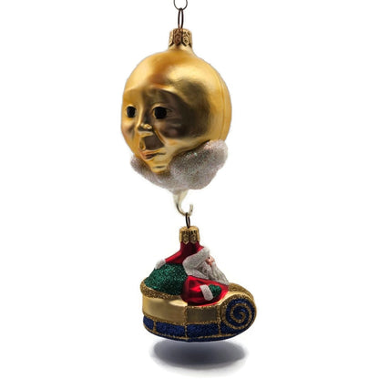 Patricia Breen Night Flight Santa Gold Sleigh Gold Moon Christmas Ornament