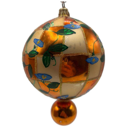 Christopher Radko Heavenly Blue Morning Glory Orange Glass Christmas Ornament