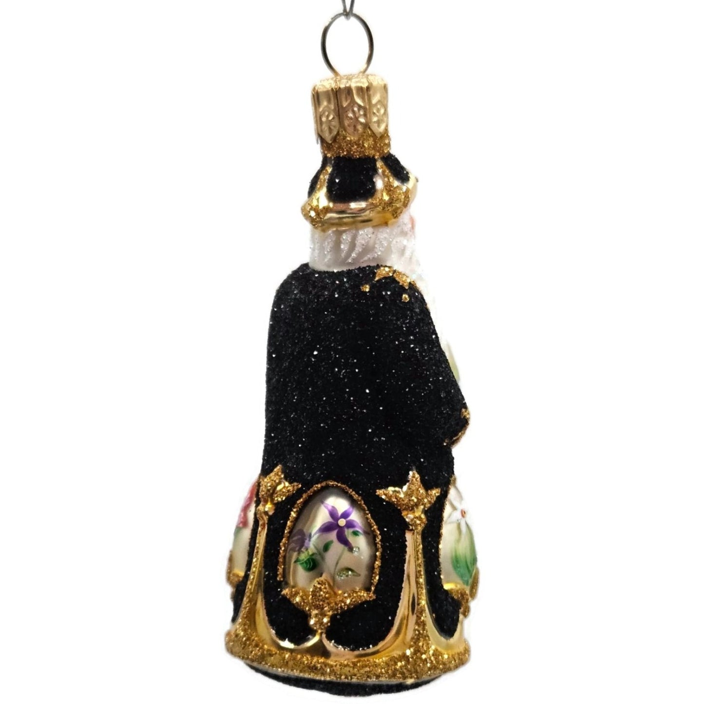 Patricia Breen Miniature Imperial Santa Black Spring Flower Christmas Ornament