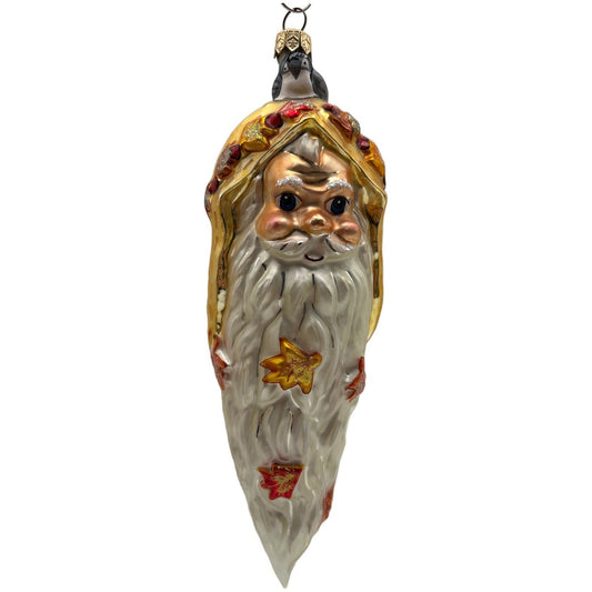 Christopher Radko Santa Cicle Glass Head Fall Leaves Christmas Ornament 997120