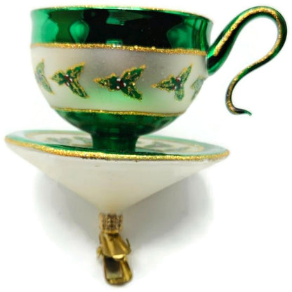 Christopher Radko Christmas Cups Holly Green Teacup Clip On Ornament 3010558