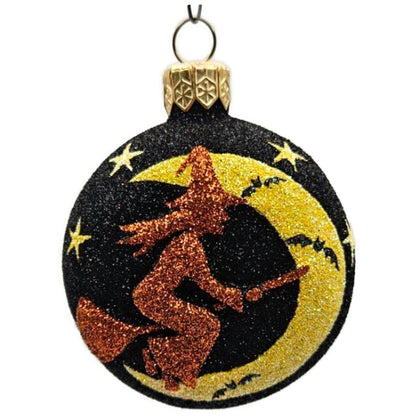 Patricia Breen Salem Medallion Black Yellow Moon Glass Halloween Ornament 2212