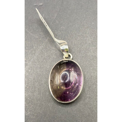 Polished Ametrine Gemstone Pendant Purple Oval Cabochon Silver Tone Fine Jewelry