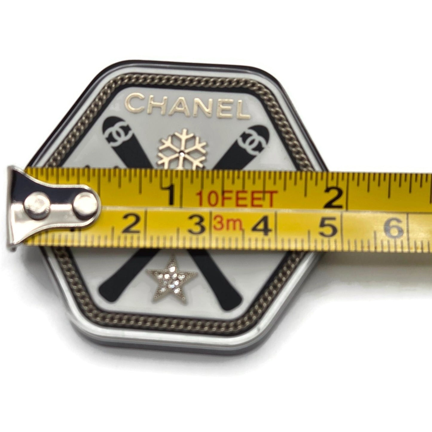 Chanel CC Logo Ski Brooch Black White Gold Snowflake Star Trees 2018 18B Rare