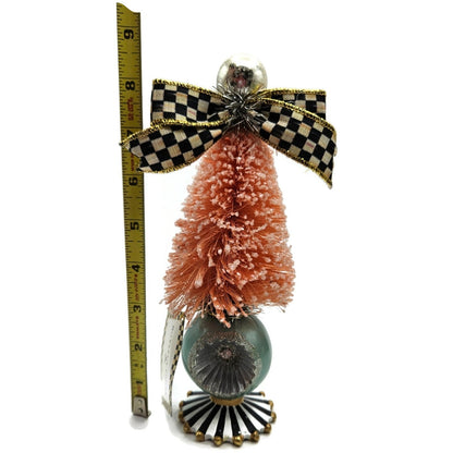 Mackenzie Childs Home Sweet Snow Bottle Brush Tree Pink Courtly Check Black Bow