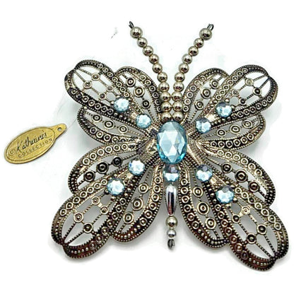 Katherines Collection Filigree Butterfly Clip On Ornament Aqua Blue Rhinestones