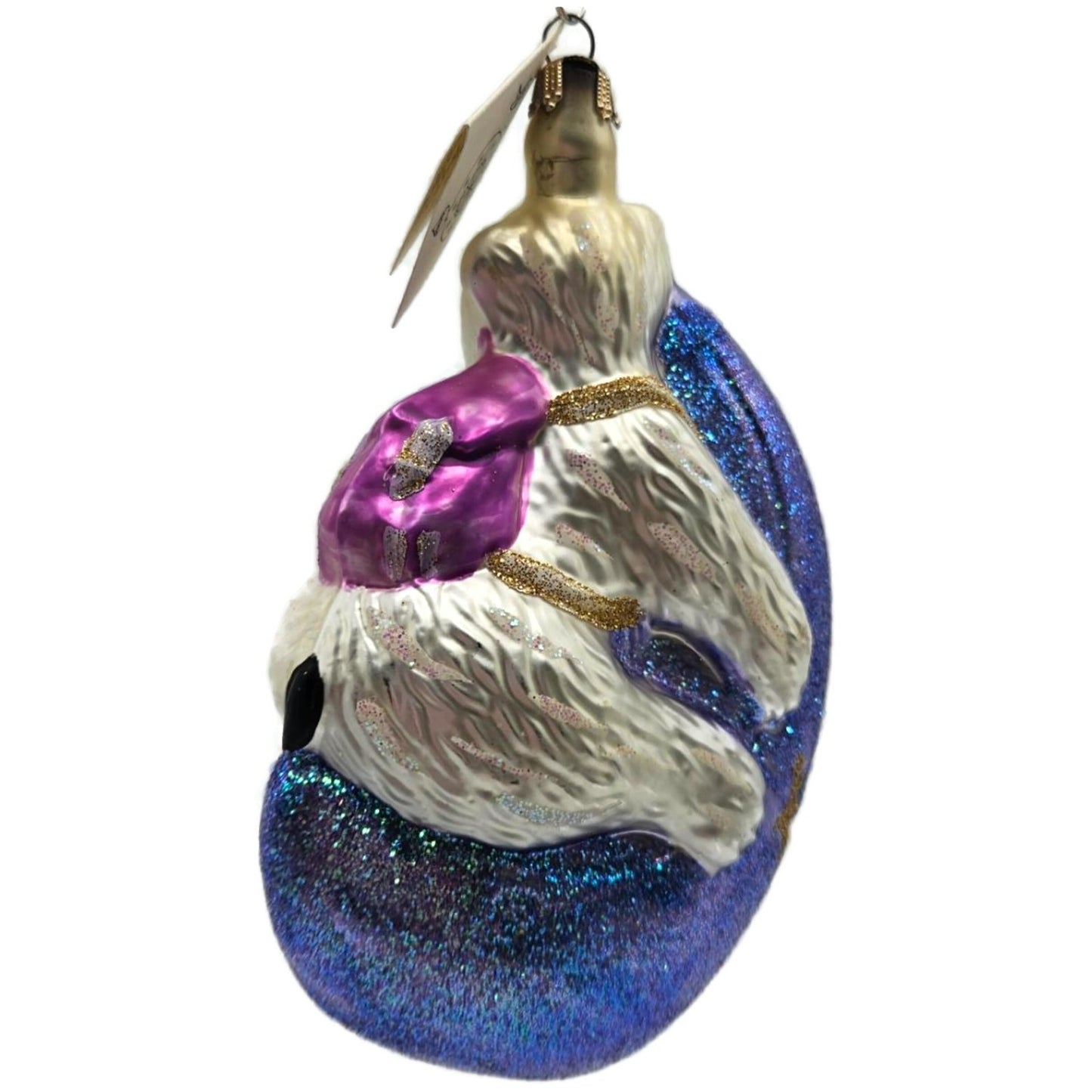 Larry Fraga Moonstruck Polar Bear Moon Stars Glass Christmas Tree Decor Ornament