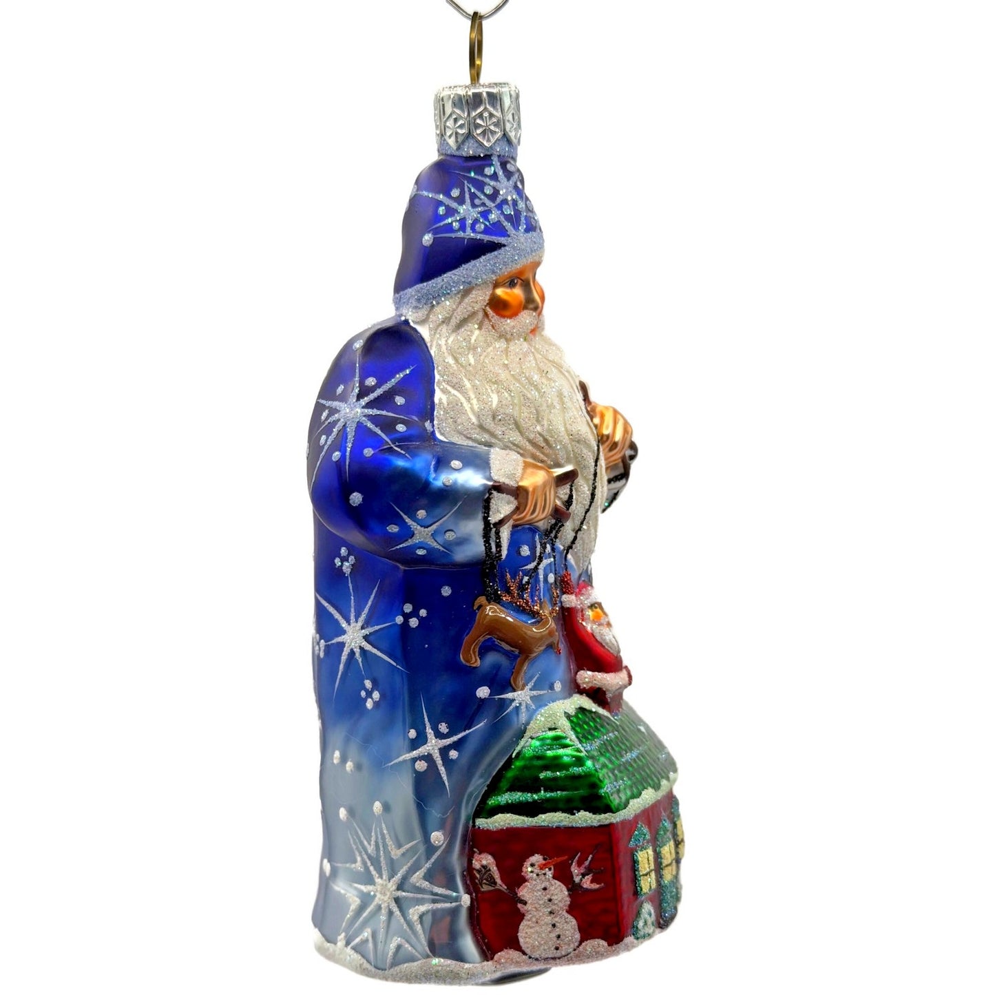 Patricia Breen Marionette Santa Reindeer Blue Snowflakes Christmas Ornament 2328