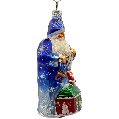 Patricia Breen Marionette Santa Reindeer Blue Snowflakes Christmas Ornament 2328