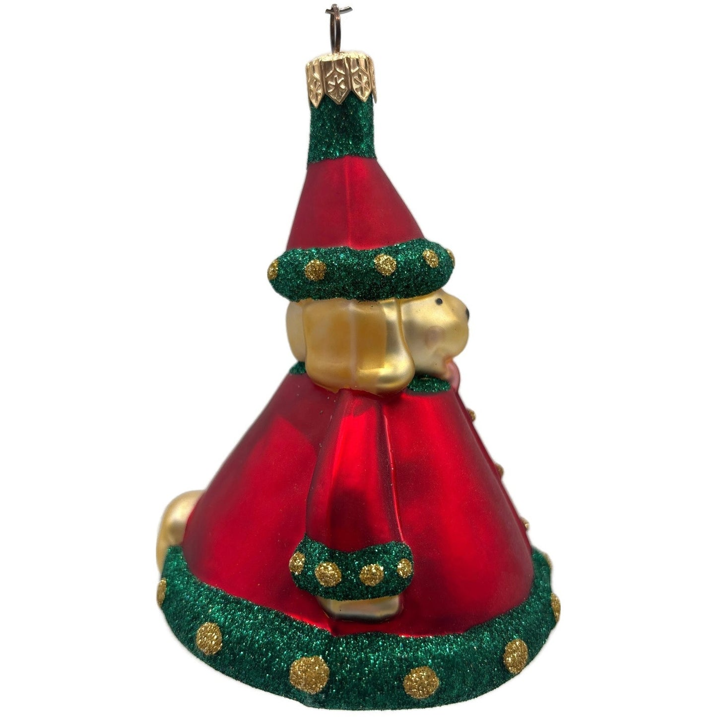 Patricia Breen Santas Helper Dog Red Dotted Gold Glass Christmas Ornament 9886
