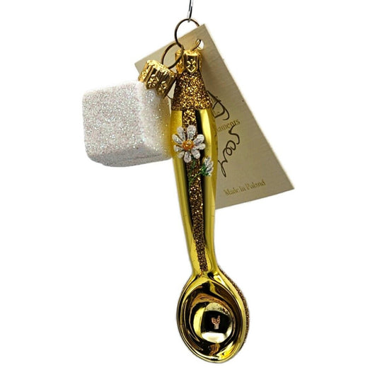 Patricia Breen One Lump or Two Gold Sugar Spoon Christmas Holiday Ornament OOAK