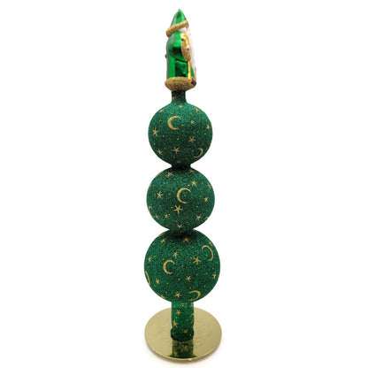 Patricia Breen Woodland Santa Finial Green Gold 3-Ball Christmas Tree Finial Top