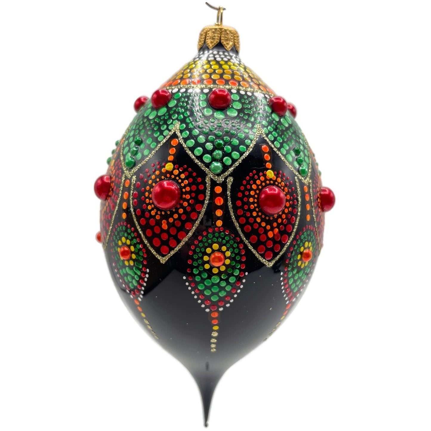 Glitter Lab Black Mandala Drop Polka Dots Red Green Christmas Tree Ornament