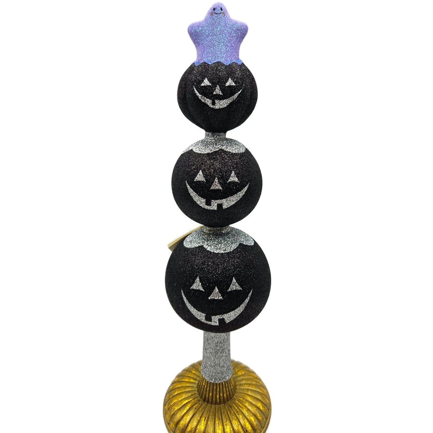 Patricia Breen Ghostly Finial Black Pumpkin Jack-O-Lantern Halloween Tree Topper