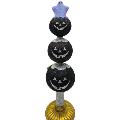 Patricia Breen Ghostly Finial Black Pumpkin Jack-O-Lantern Halloween Tree Topper