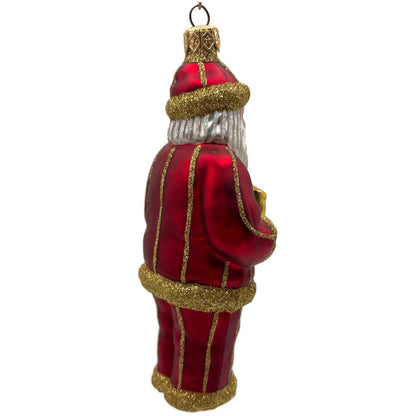 Patricia Breen Ring in the New Red Santa Claus Gold Striped Christmas Ornament