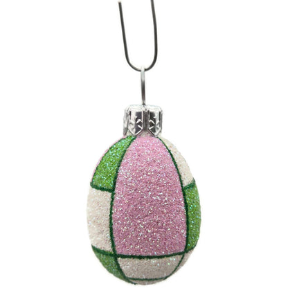 Patricia Breen Miniature Egg De Stijl Green Pink White Glitter Easter Ornament