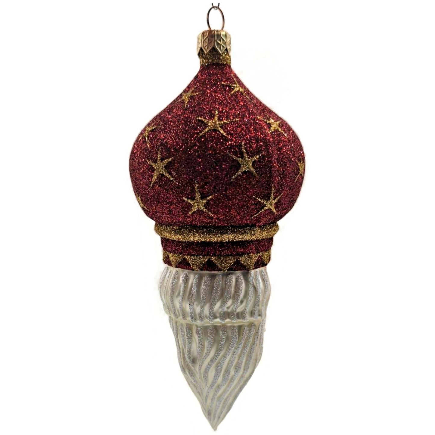 Patricia Breen Nuit Noel Red Large Stars Santa Head Gold Christmas Ornament