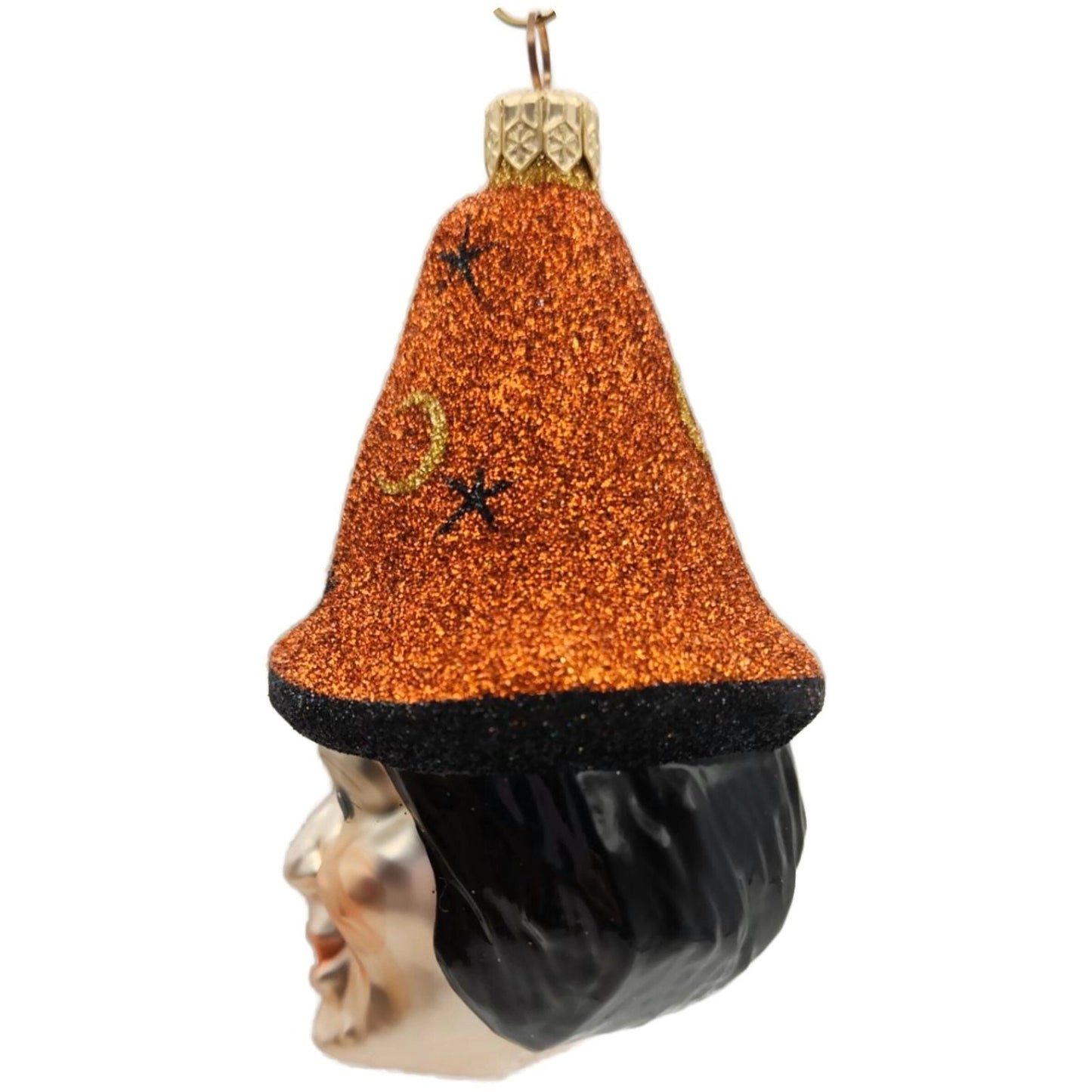 Patricia Breen Witch Hazel Orange Glitter Hat Moon Halloween Christmas Ornament