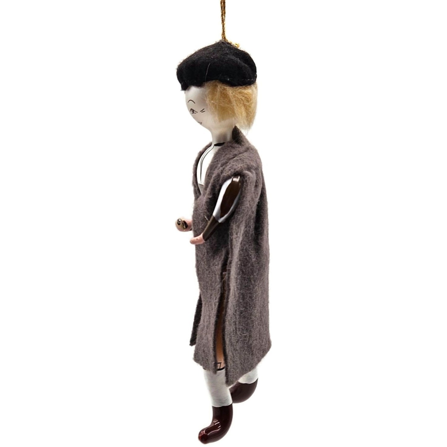 Sofferia De Carlini Man in Gray Cape With Hat Italian Christmas Tree Ornament