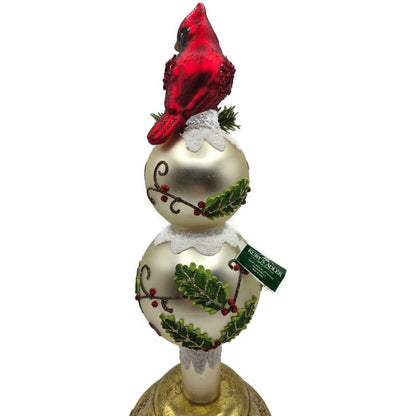 Kurt Adler Holiday And Cardinal Red Bird Glass Christmas Tree Topper 13 Inch