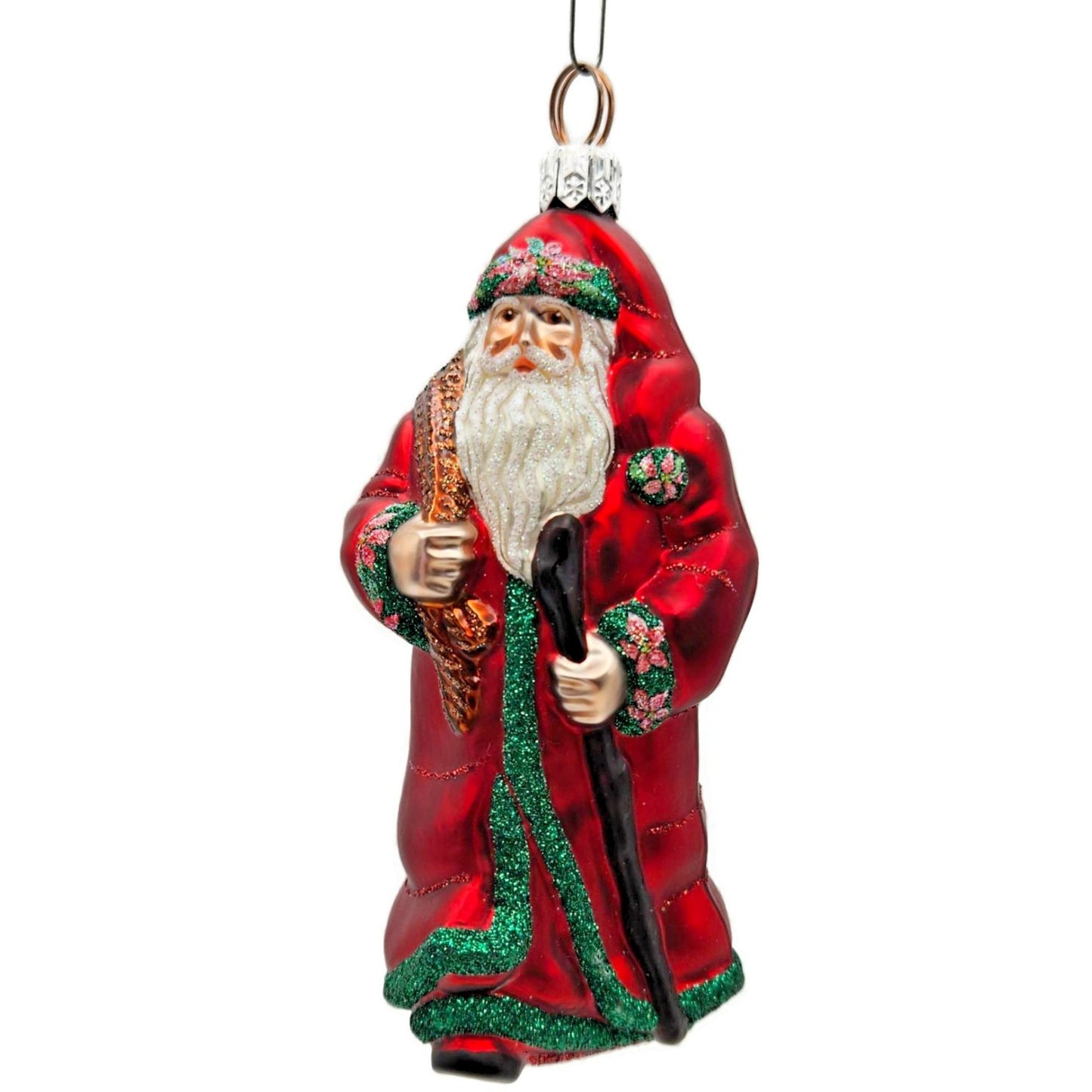 Patricia Breen Wayfaring Santa Claus Poinsettia Matte Christmas Tree Ornament