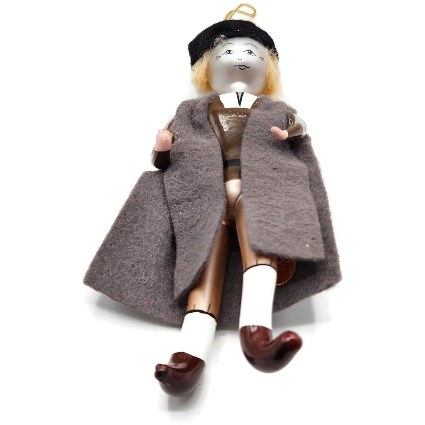 Sofferia De Carlini Man in Gray Cape With Hat Italian Christmas Tree Ornament