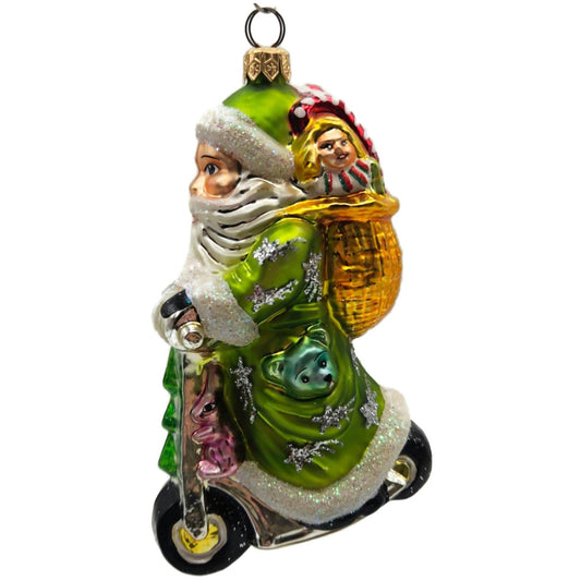 Christopher Radko Scooting Star Green Santa Claus Christmas Ornament 97-263-1