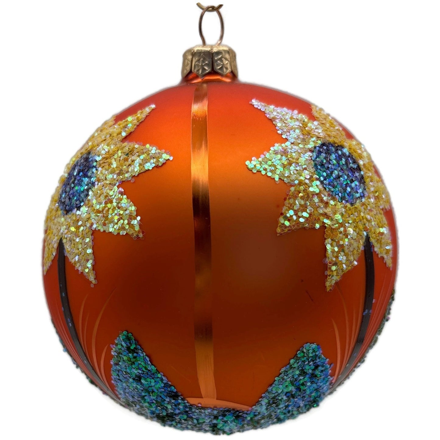 Sunflower Fall Hand Painted Glitter Glass Spring Christmas Ornament