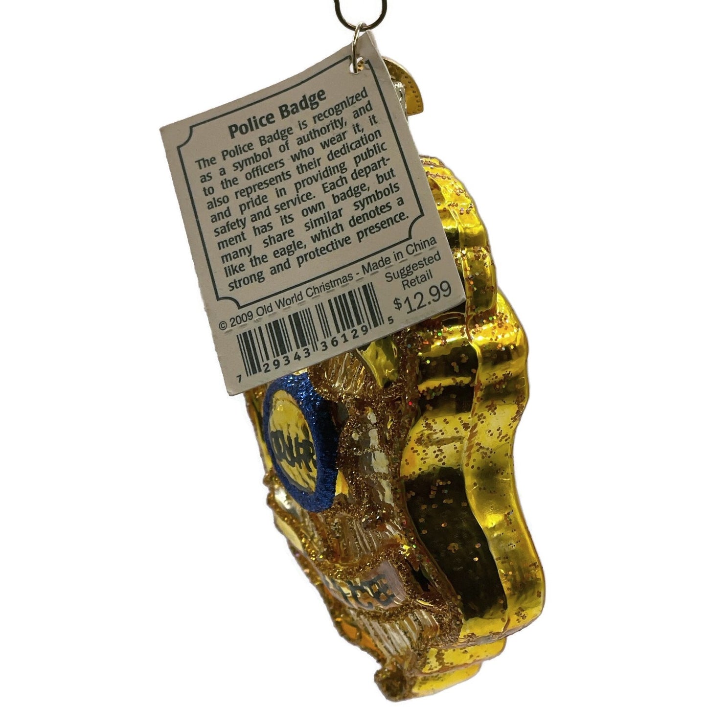 Ornament Police Badge Old World Christmas God Bless America Christmas Tree OWC